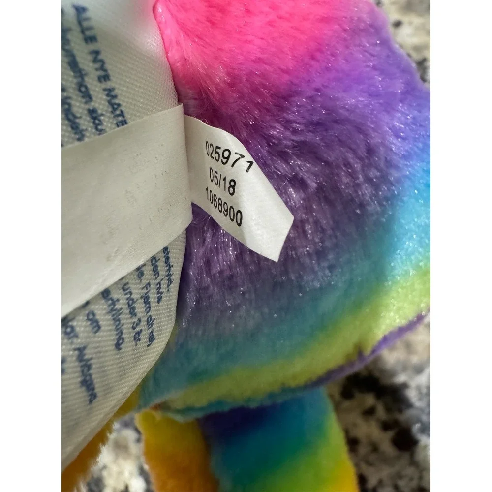 Build-A-Bear Workshop Rainbow Stripe Plush Teddy Bear Purple Satin Feet 025971